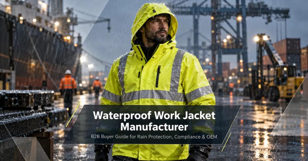 Fabricante de chaquetas de trabajo impermeables: Cómo los compradores B2B verifican la protección contra la lluvia, el cumplimiento de la normativa de alta visibilidad, la calidad OEM y el suministro a granel